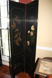 Beautiful asian 6 panel black laquer screen with hardstone