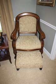 Antique oversize chair with ottoman
