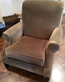 Upholstered olive arm chair