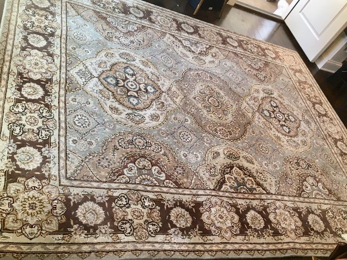 Large brown, off white & gray Wool Area Rug. 