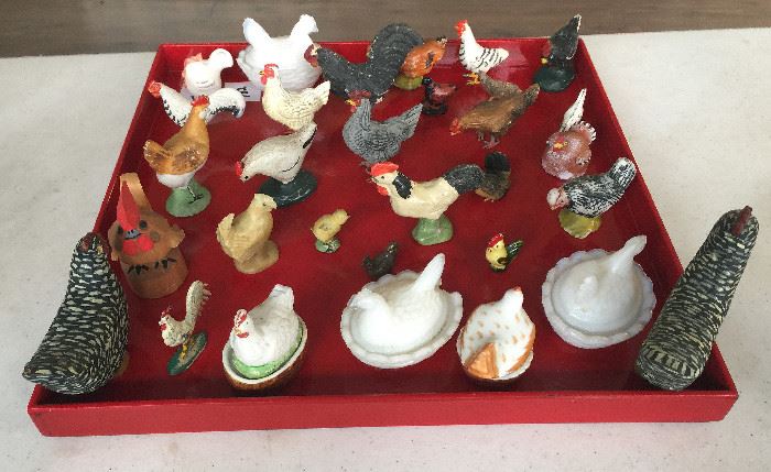 Collection of Antique Porcelain and Metal Chickens