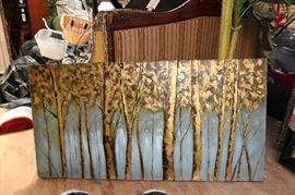 Large Canvas Painting of trees on teal back ground