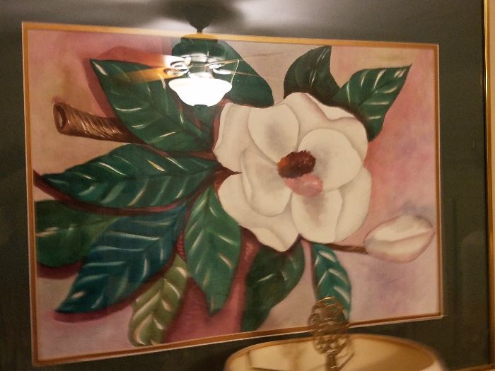Watercolor print of magnolias.