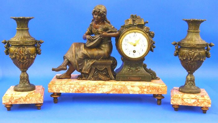 3 pc. French clock set, in Spelter