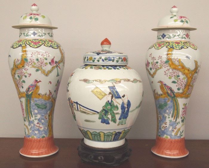Chinese Polychrome porcelain covered jars