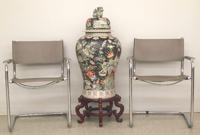 Chinese covered jar, Mid century chairs
