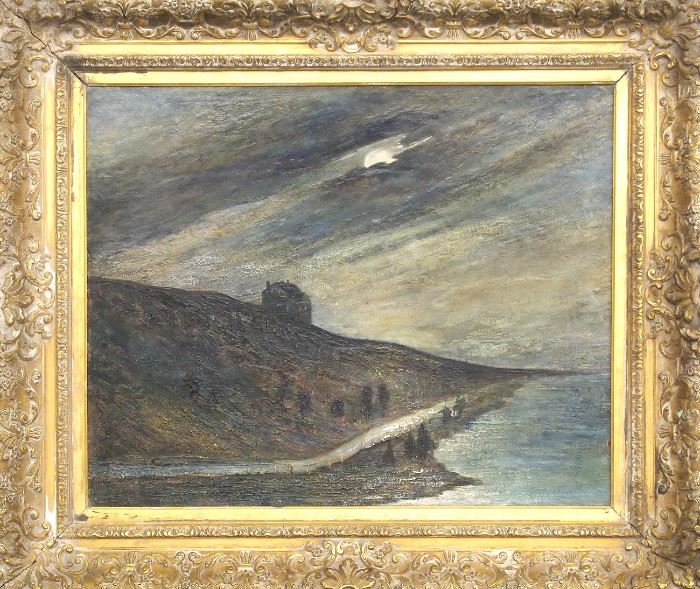 Large oil on artist board, "Stormy Landscape", unsigned