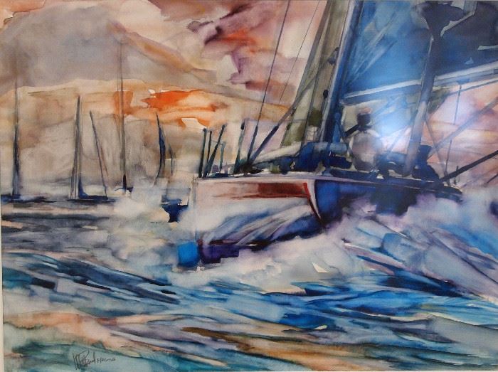 Watercolor seascape, "God Send" by Willard Bond (American 1926-2012)