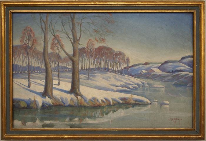 Oil on canvas winter landscape by Bloom, 1940