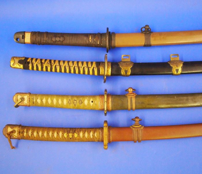 Samurai swords: Top sword lot #12,  lot# 9, lot #11, bottom sword lot #10
