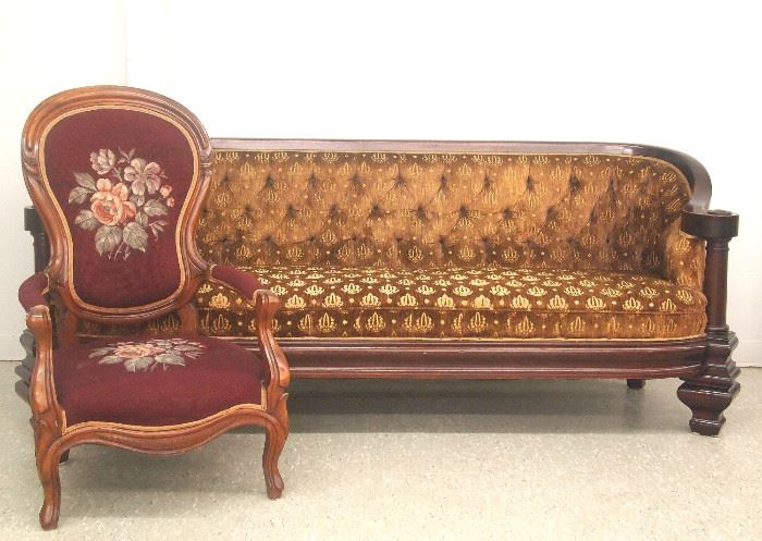 Mahogany sofa and walnut chair 