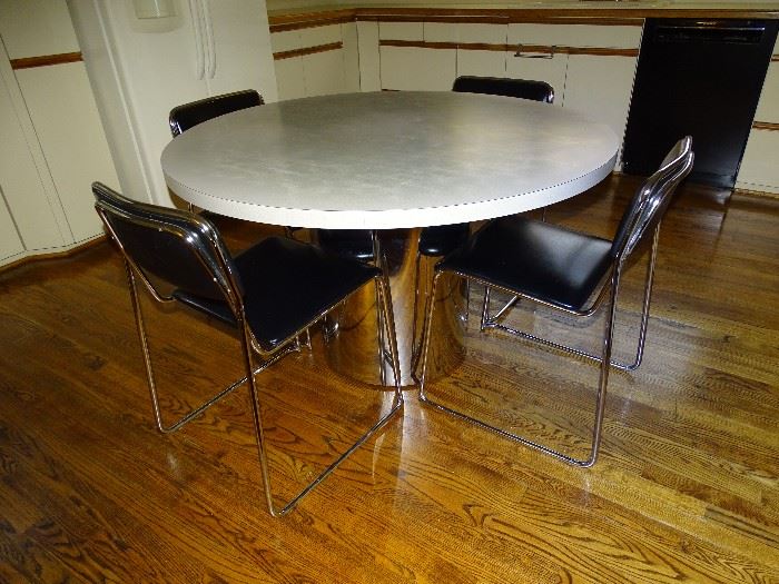 Loewenstein chairs, chrome Formica pedestal table