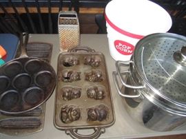 CAST IRON ITEMS AND NICE PASTA POT