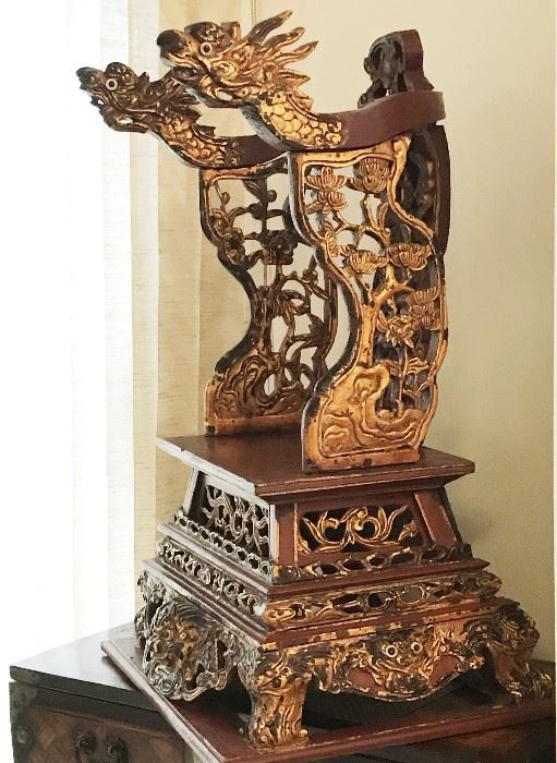  Child Size Dragon Throne Chair with Chaozhoutype Gilt on Lacquered Wood  bought in Thailand