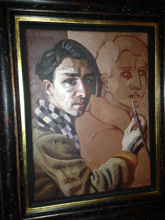 "Self Portrait" by Edward Povey painted and signed in Bangor Wales ------ Edward Povey was born in 1951 in London.