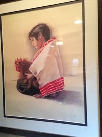 Child and rooster - Native American art by Gayle