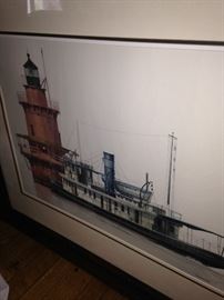 Matted and framed "Backbay Blizzard" by Bob Holland, who was born in 1941 and grew up in Brandon, Mississippi, where he started painting at the age of twelve. 