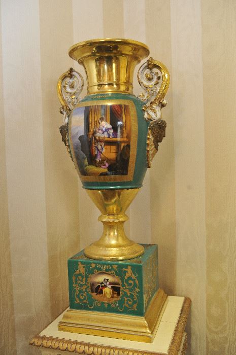 Sevres, Royal Vienna, and Limoges urns. Measurements: 2’