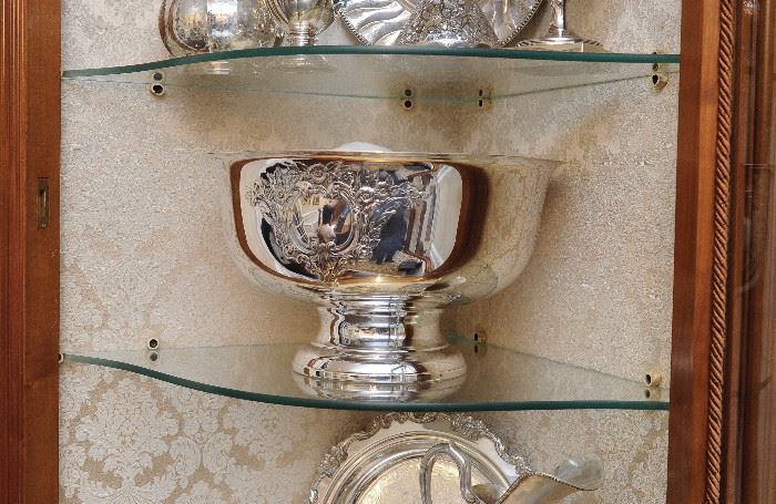 Enormous Oneida silverplate punch bowl and cups