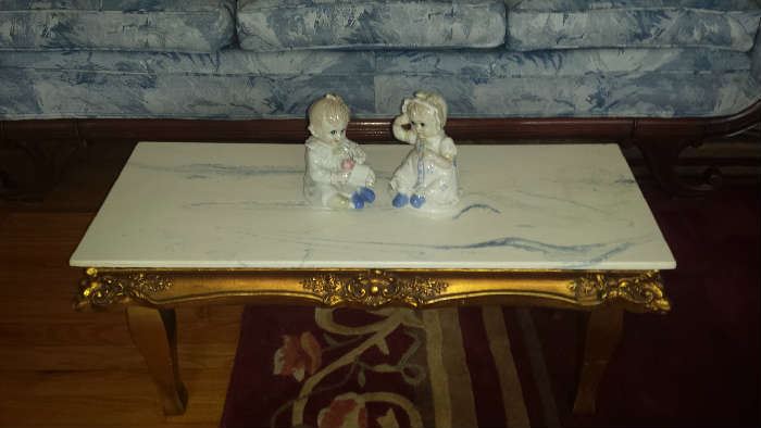 Vintage Marble Top Coffee Bench 