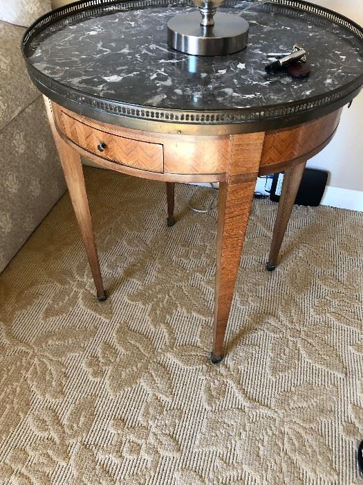 Louis XVI Pair of marquetry tables MARBLE repro from the 1920's