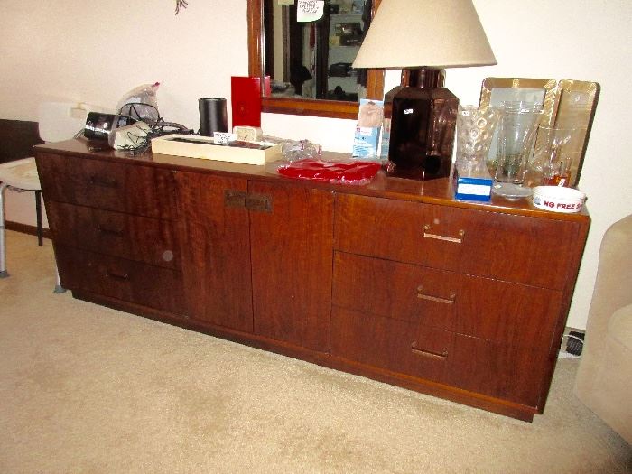 Founder's Furniture Company, circa 1970, wonderful long dresser with mirror, we also have the k.s. bed and 2 night stands.