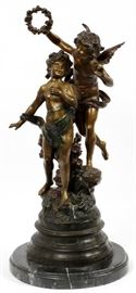 AFTER AUGUSTE MOREAU, BRONZE CHERUB, SCULPTURE, H 27'', W 14'', #71/75
