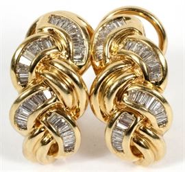 1.70CT NATURAL BAGUETTE DIAMOND AND 14KT YELLOW GOLD EARRINGS, PAIR, H 3/4", W 3/8"