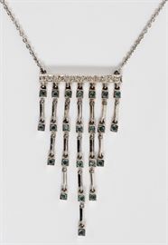 BLUE AND WHITE DIAMOND AND 18KT WHITE GOLD NECKLACE, L 18"