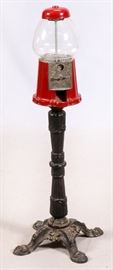 GLASS AND CAST IRON, GUM BALL MACHINE, H 38", DIA 17"
