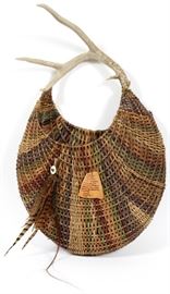 MULE DEER HORN, REED AND SEA GRASS, WALL BASKET H 24", W 18"