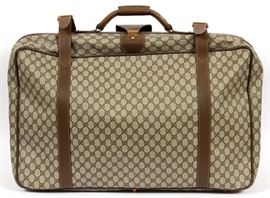 GUCCI CANVAS AND LEATHER SUITCASE, H 17", L 27"