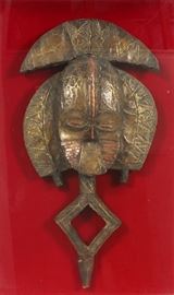 
KOTA AFRICAN RELIQUARY FIGURE, CARVED WOOD & METAL GABON, H 24", W 11 1/2"
