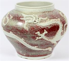 CHINESE, PORCELAIN JARDINIÈRE, H 11", DIA 14"