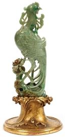 CHINESE CARVED JADEITE FIGURE OF PHOENIX, H 12", OVERALL 16.5"
