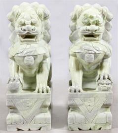 LANTIAN JADE FU-LIONS, PAIR, H 31 1/2", W 11", D 15 1/2"