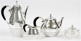 JOHAN ROHDE FOR GEORG JENSEN 'COSMOS' TEA & COFFEE SET, 4 PCS., H 4 1/4"-10 3/4"