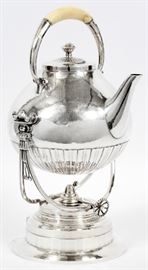 JOHAN ROHDE FOR GEORG JENSEN "COSMOS" PATTERN STERLING SILVER KETTLE AND STAND, FIRST HALF 20TH C., H 13 3/4" ^