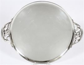 GEORG JENSEN STERLING 'BLOSSOM' ROUND TRAY, NO. 2AB, L 13 1/2", DIA 11" ^