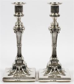 LONDON STERLING SINGLE LIGHT CANDLESTICKS, 1774, PAIR, H 11 3/4"