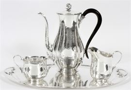 CELLINI CRAFT STERLING HAND WROUGHT COFFEE SET, 4 PCS, W 11", L 16" ^