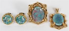 OPAL AND 14KT GOLD RING,LAVALIER,AND EARRINGS