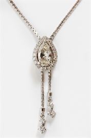 .74CT NATURAL PEAR SHAPE DIAMOND, 0.40CT DIAMOND AND 14KT WHITE GOLD PENDANT NECKLACE, L 16 3/4"