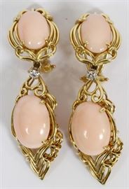 CORAL AND 14KT GOLD PENDANT EARRINGS
