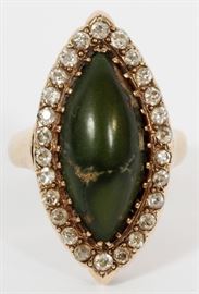 JASPER AND DIAMOND 14 KT GOLD RING