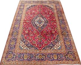 PERSIAN KESHAN HAND WOVEN WOOL RUG, W 6' 8", L 9' 9"