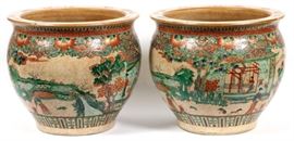 CHINESE PORCELAIN PLANTERS, PAIR, H 13 1/4", DIA 15 1/4"