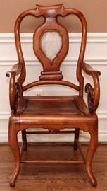 CHINESE CARVED HARDWOOD ARMCHAIR, H 39", W 22", D 20"

