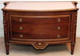 LOUIS XVI-STYLE MAHOGANY, BRONZE MOUNTED & MIRRORED CHEST OF DRAWERS, 20TH C., H 32", W 52", D 23"