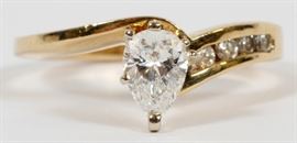 5CT PEAR SHAPE DIAMOND AND 14KT YELLOW GOLD RING, SIZE 6.5